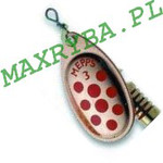 BŁYSTKA OBROTOWA MEPPS AGLIA DECOREES MIEDŻ W CZERWONE KROPKI